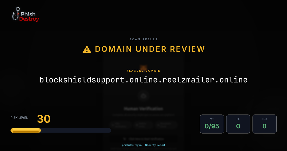 blockshieldsupport.online.reelzmailer.online phishing report — threat analysis by PhishDestroy