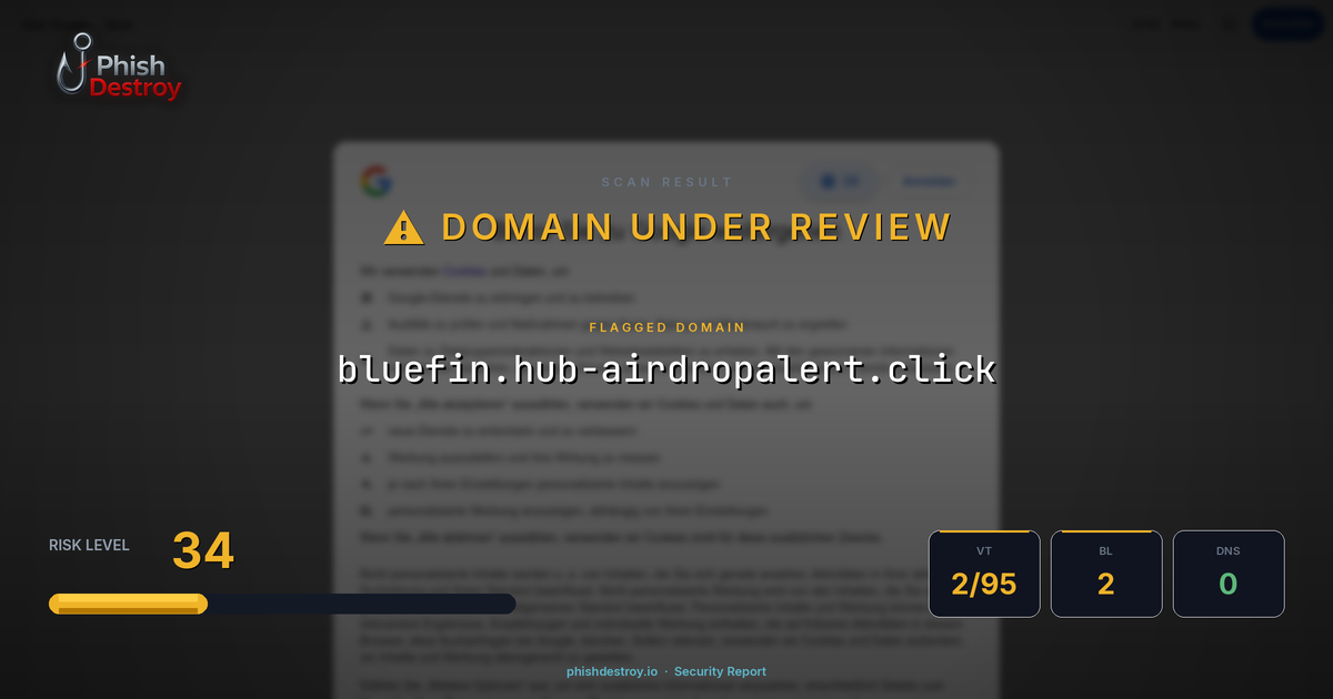bluefin.hub-airdropalert.click phishing report — threat analysis by PhishDestroy