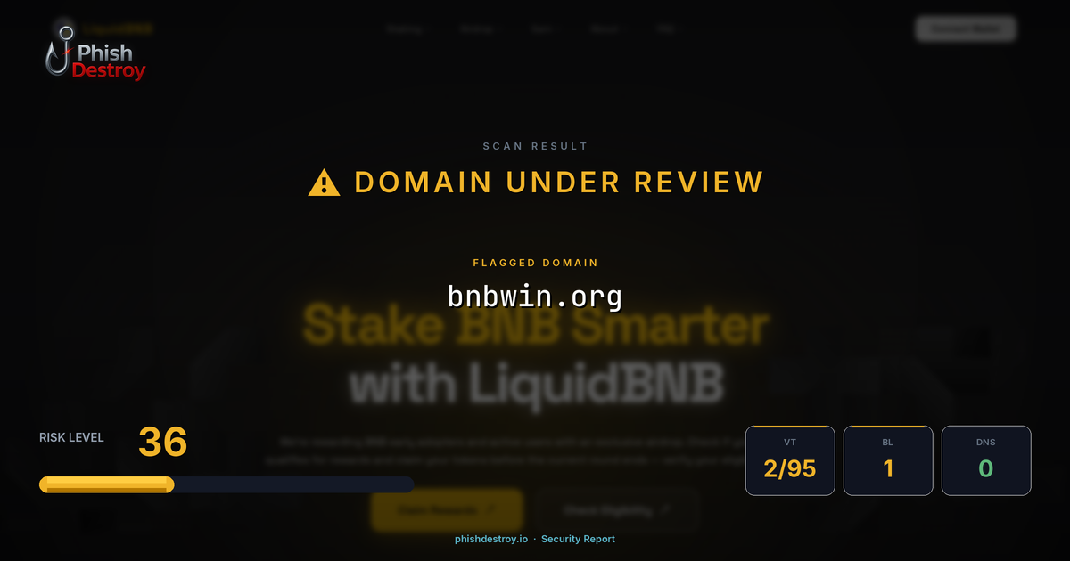 bnbwin.org phishing report — threat analysis by PhishDestroy