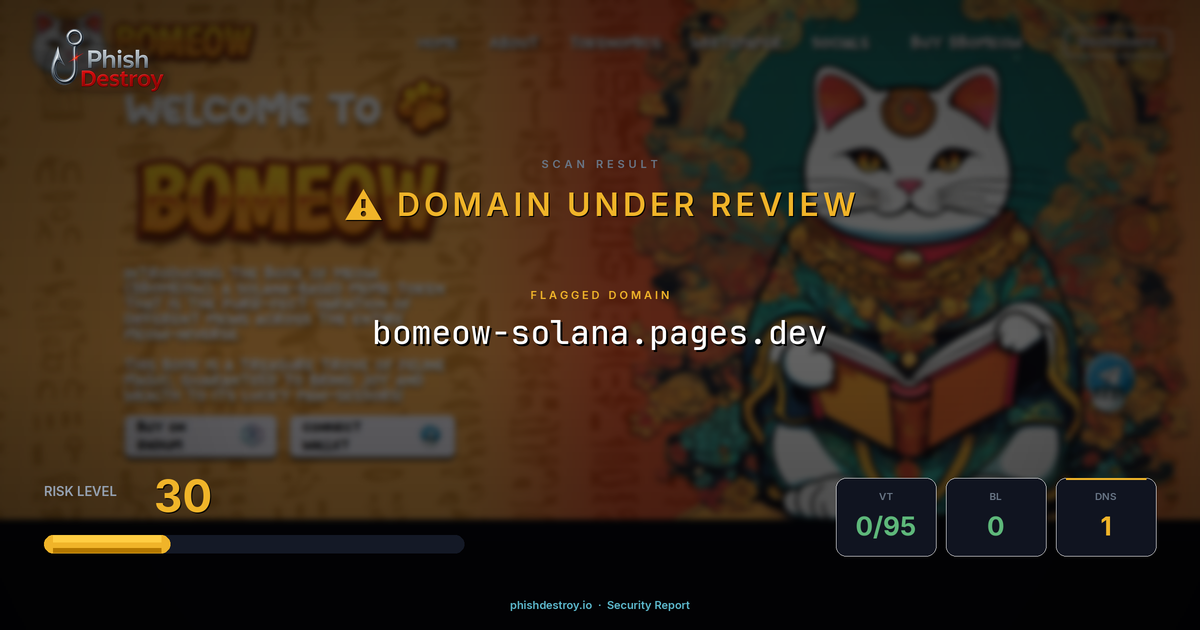bomeow-solana.pages.dev phishing report — threat analysis by PhishDestroy
