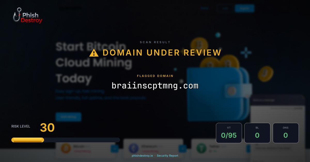 braiinscptmng.com phishing report — threat analysis by PhishDestroy