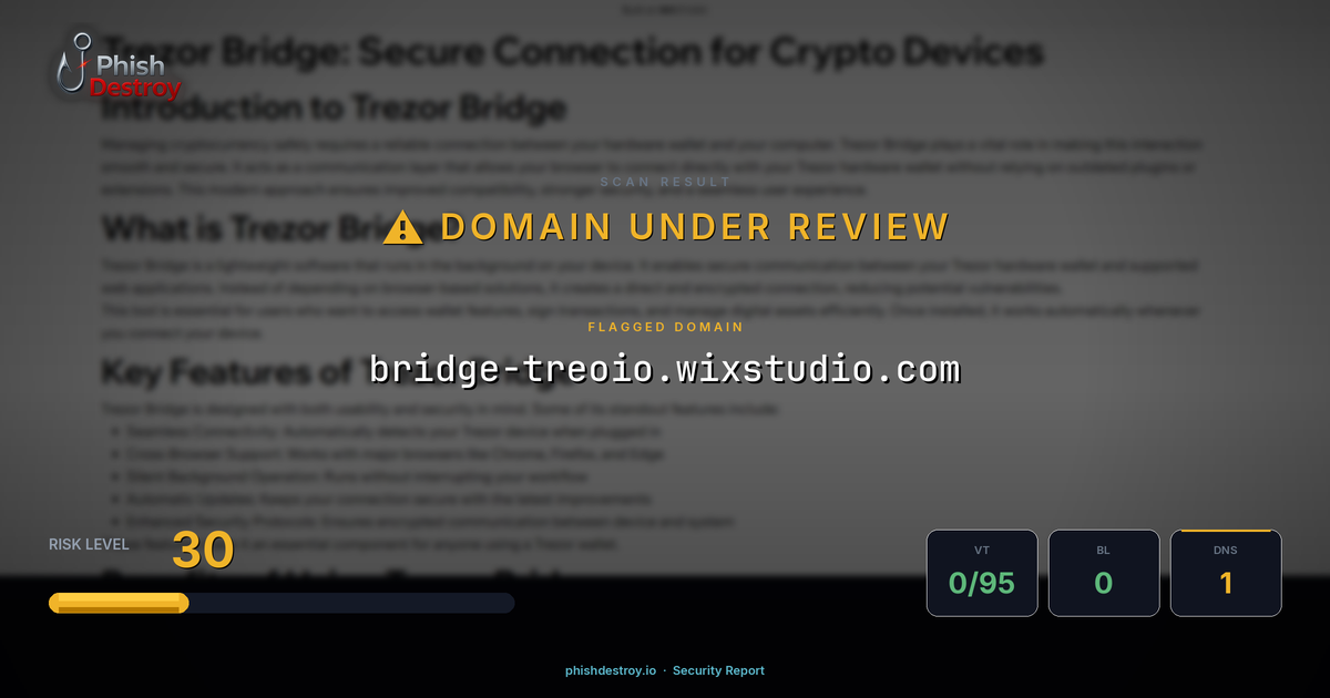 bridge-treoio.wixstudio.com phishing report — threat analysis by PhishDestroy