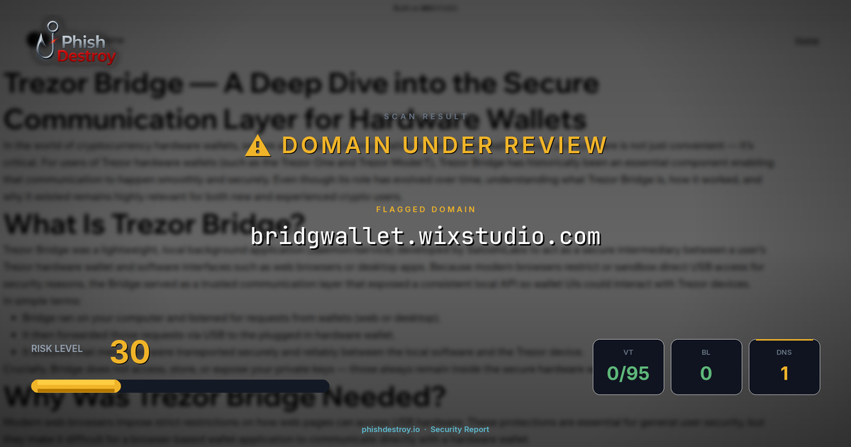 bridgwallet.wixstudio.com phishing report — threat analysis by PhishDestroy