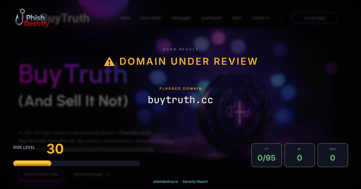 buytruth.cc phishing report — threat analysis by PhishDestroy