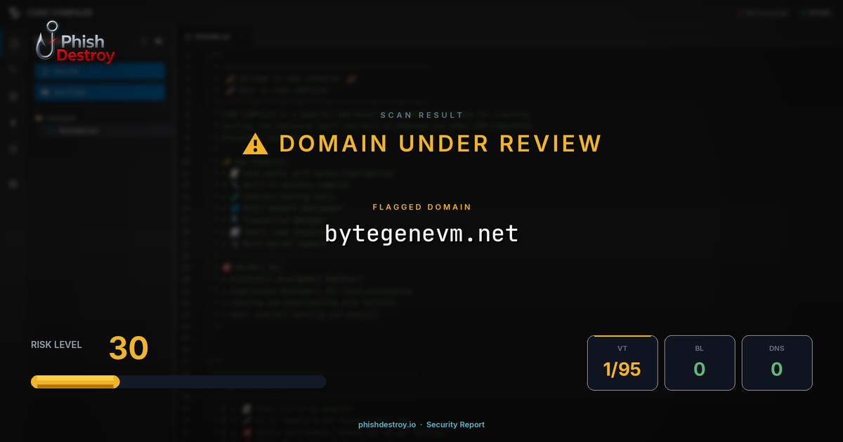 bytegenevm.net phishing report — threat analysis by PhishDestroy