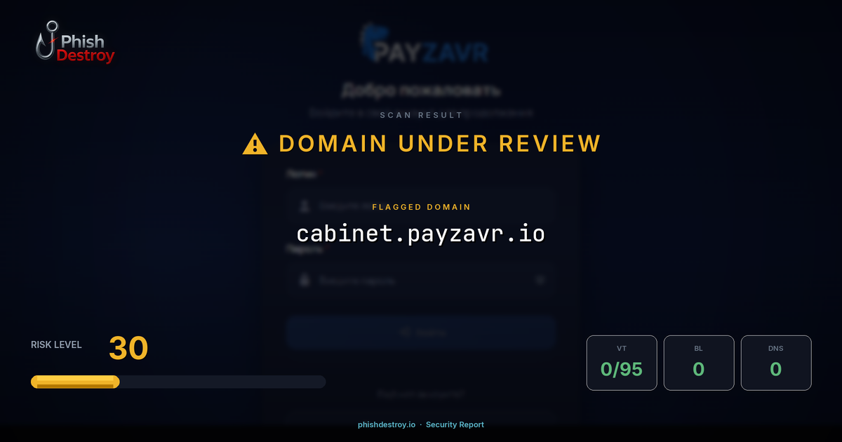 cabinet.payzavr.io phishing report — threat analysis by PhishDestroy