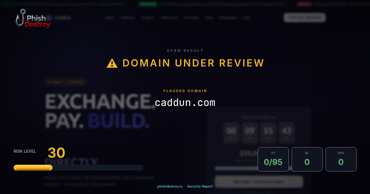 caddun.com phishing report — threat analysis by PhishDestroy