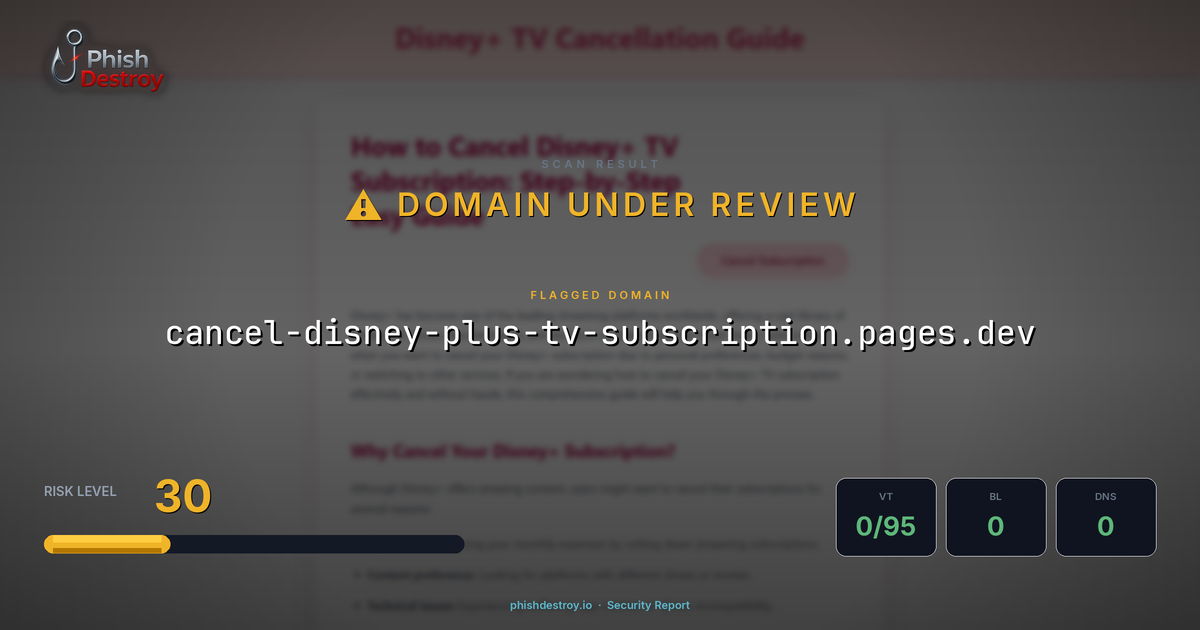 cancel-disney-plus-tv-subscription.pages.dev phishing report — threat analysis by PhishDestroy