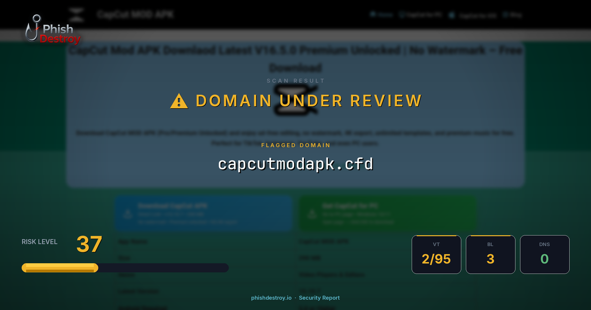 capcutmodapk.cfd phishing report — threat analysis by PhishDestroy