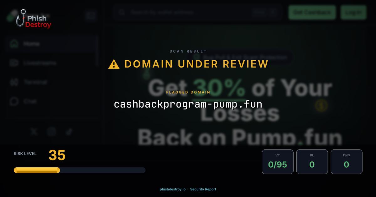 cashbackprogram-pump.fun phishing report — threat analysis by PhishDestroy