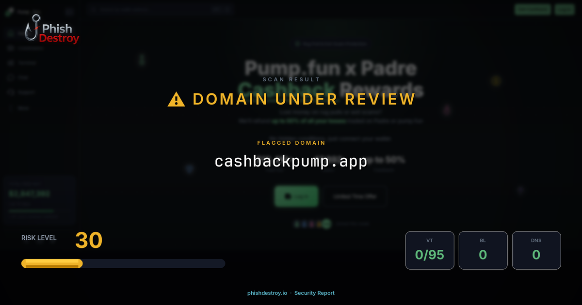 cashbackpump.app phishing report — threat analysis by PhishDestroy