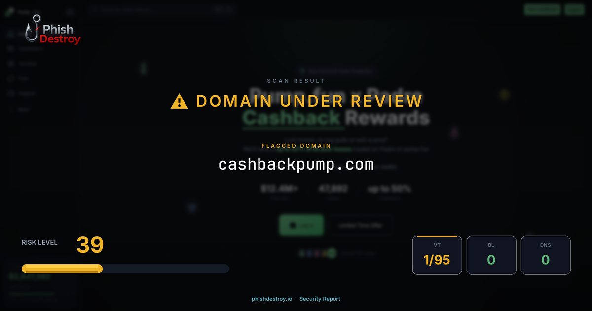 cashbackpump.com phishing report — threat analysis by PhishDestroy