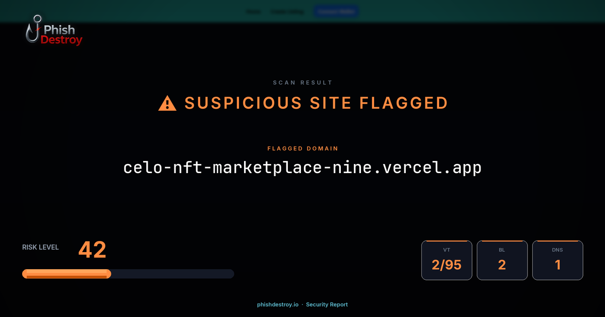 celo-nft-marketplace-nine.vercel.app phishing report — threat analysis by PhishDestroy