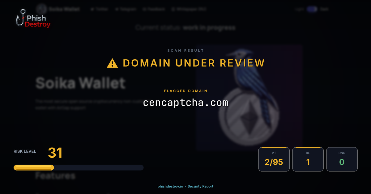 cencaptcha.com phishing report — threat analysis by PhishDestroy