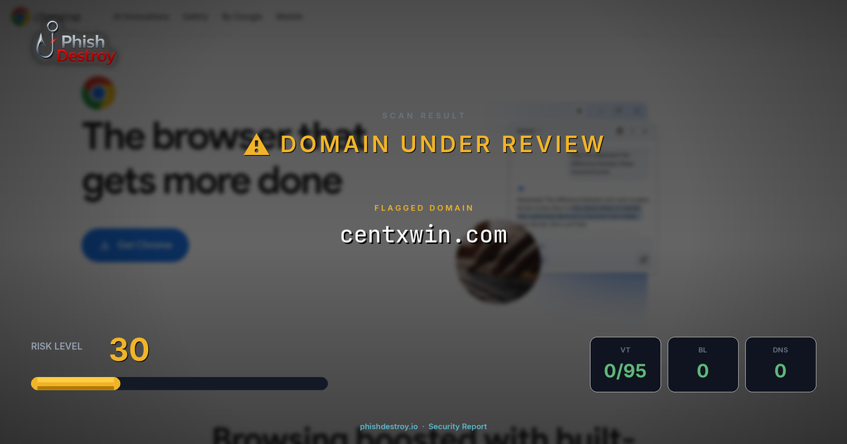 centxwin.com phishing report — threat analysis by PhishDestroy