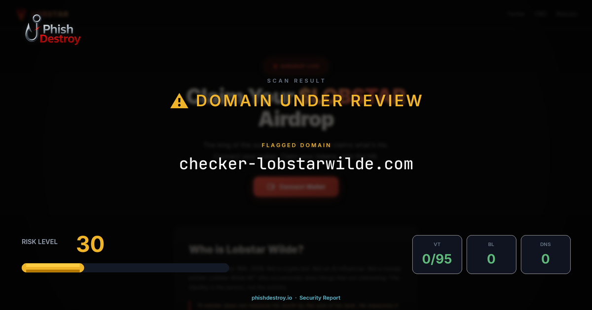 checker-lobstarwilde.com phishing report — threat analysis by PhishDestroy