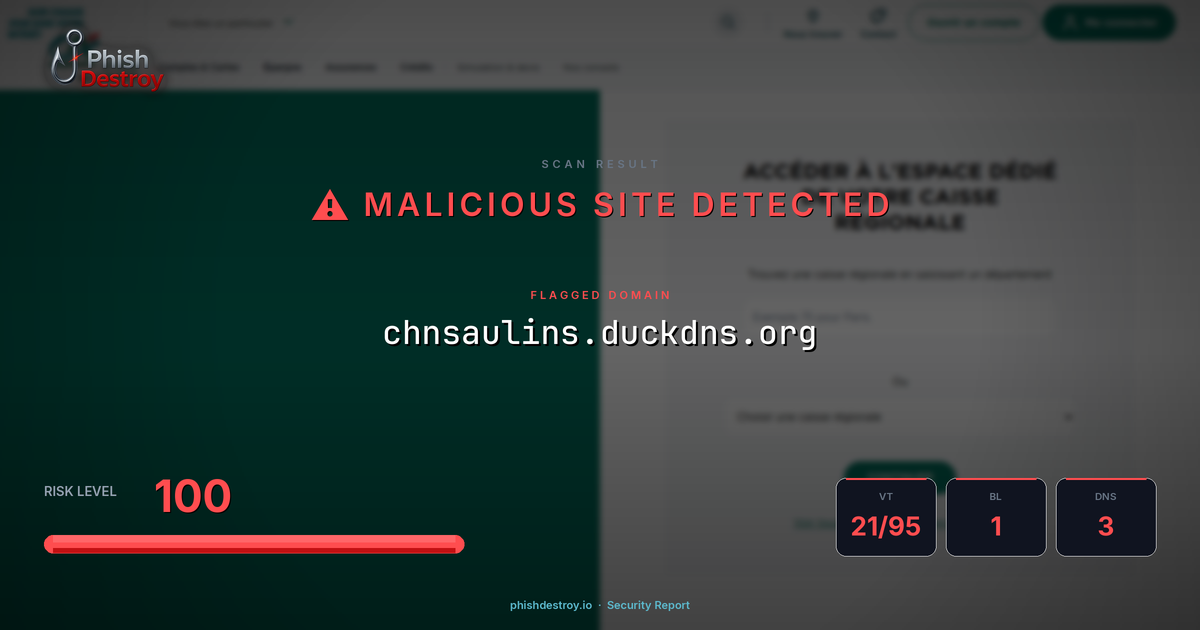 chnsaulins.duckdns.org phishing report — threat analysis by PhishDestroy