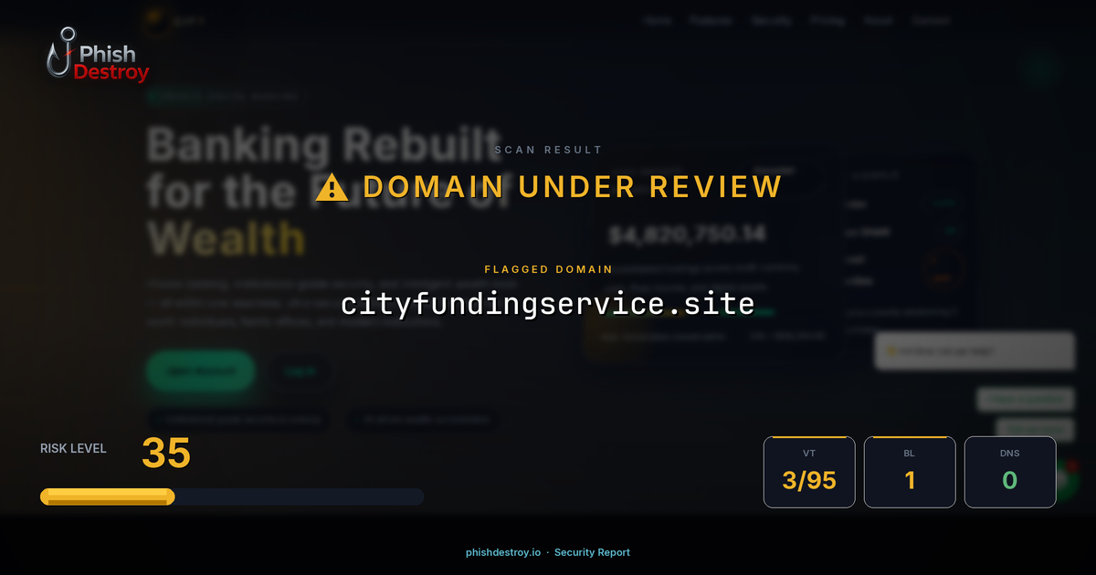 cityfundingservice.site phishing report — threat analysis by PhishDestroy