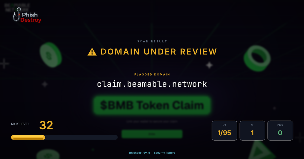 claim.beamable.network phishing report — threat analysis by PhishDestroy