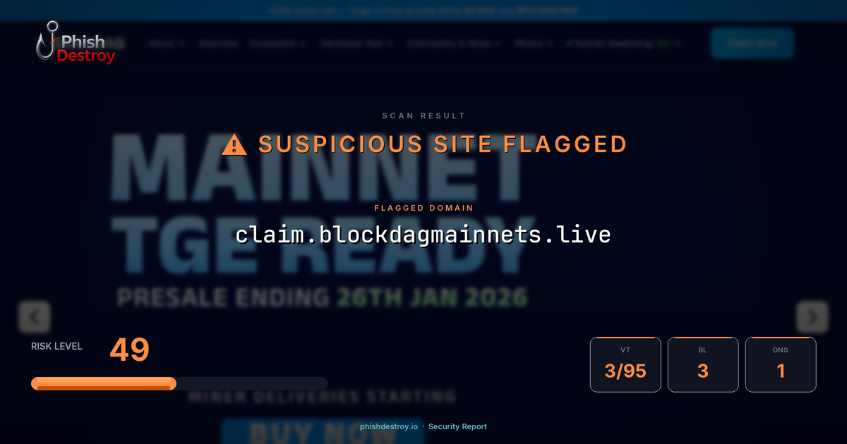 claim.blockdagmainnets.live phishing report — threat analysis by PhishDestroy