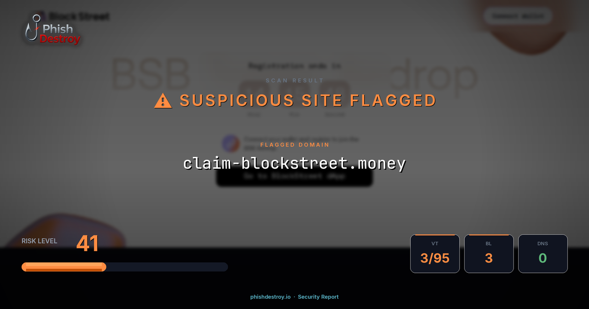 claim-blockstreet.money phishing report — threat analysis by PhishDestroy