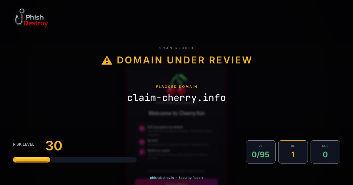 claim-cherry.info phishing report — threat analysis by PhishDestroy