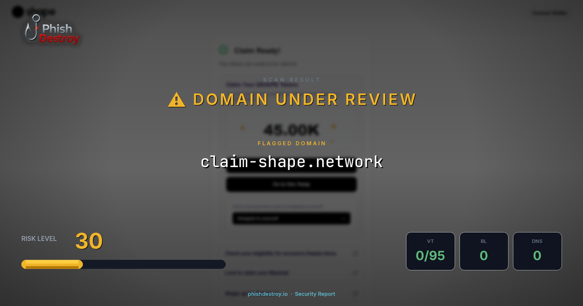 claim-shape.network phishing report — threat analysis by PhishDestroy