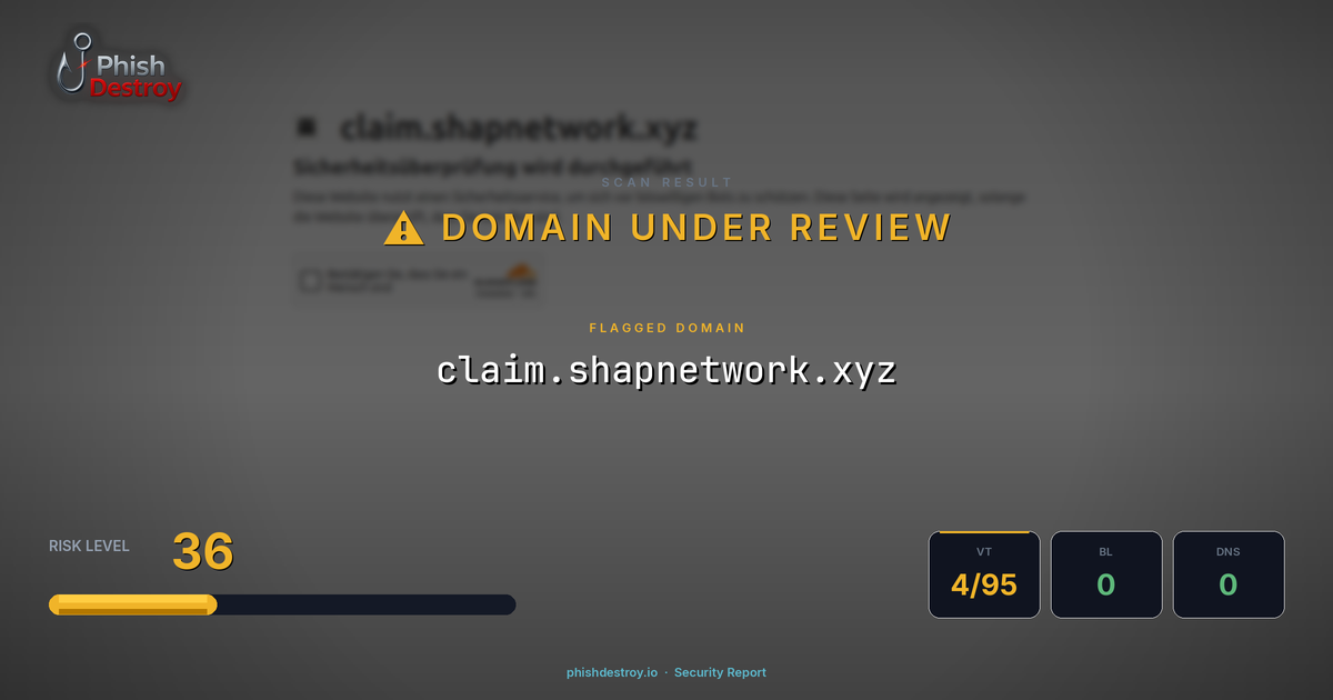 claim.shapnetwork.xyz phishing report — threat analysis by PhishDestroy