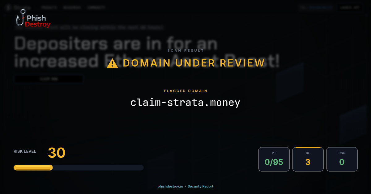 claim-strata.money phishing report — threat analysis by PhishDestroy