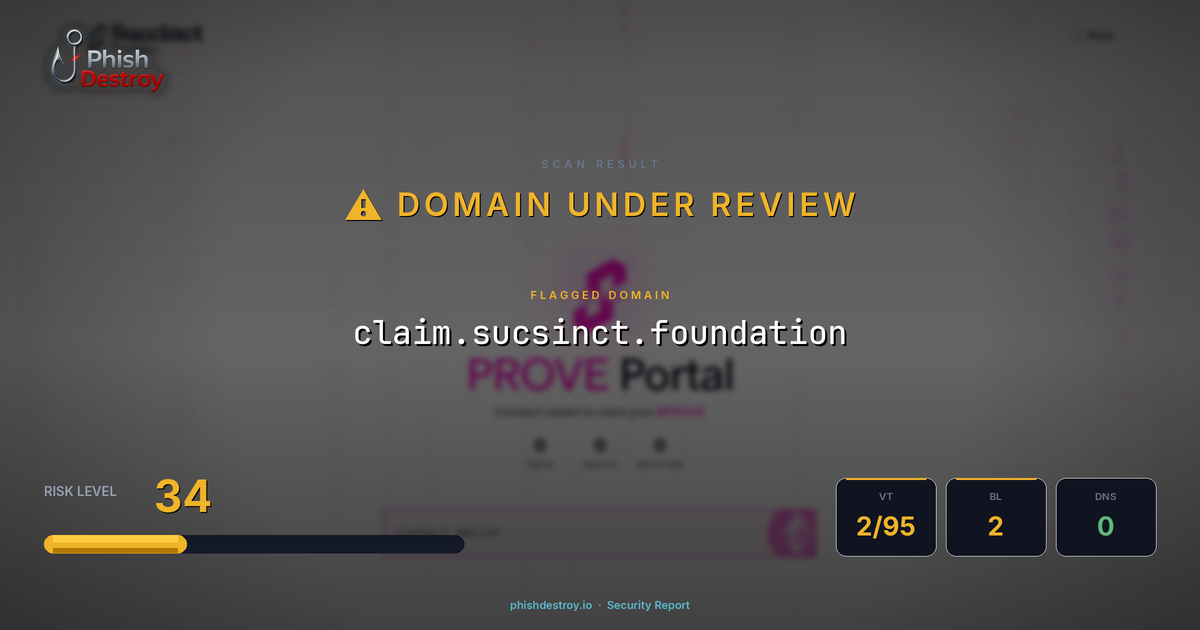 claim.sucsinct.foundation phishing report — threat analysis by PhishDestroy