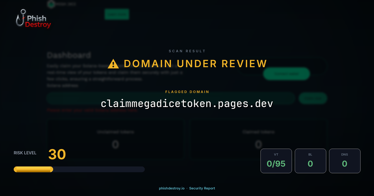 claimmegadicetoken.pages.dev phishing report — threat analysis by PhishDestroy