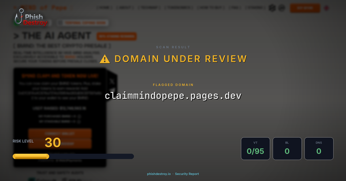 claimmindopepe.pages.dev phishing report — threat analysis by PhishDestroy