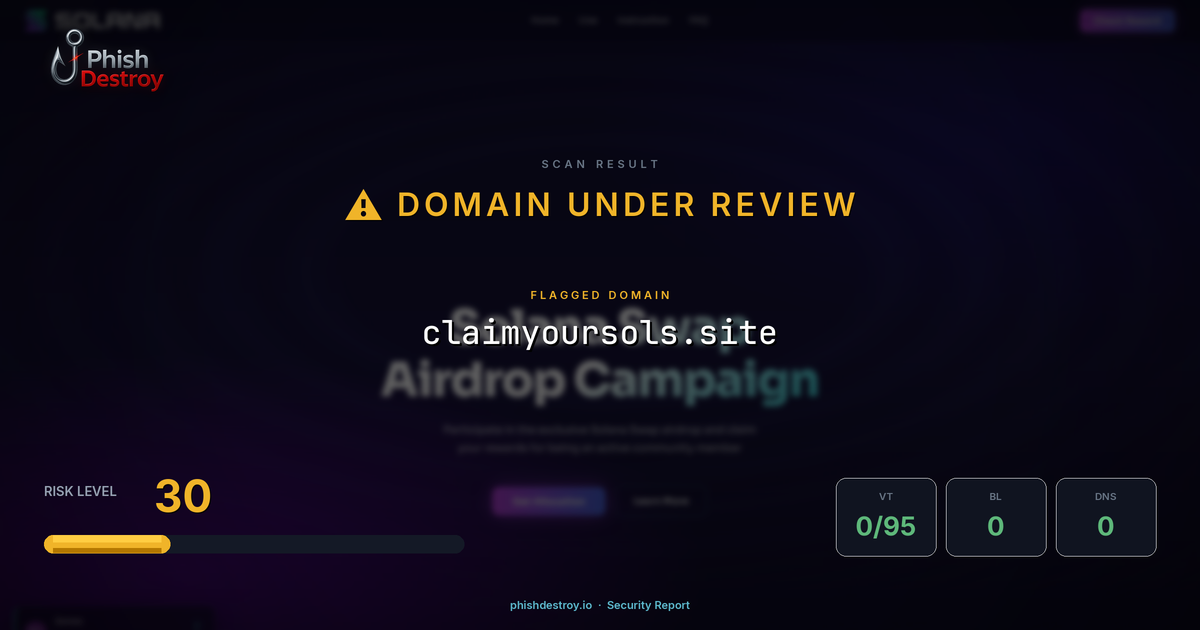 claimyoursols.site phishing report — threat analysis by PhishDestroy