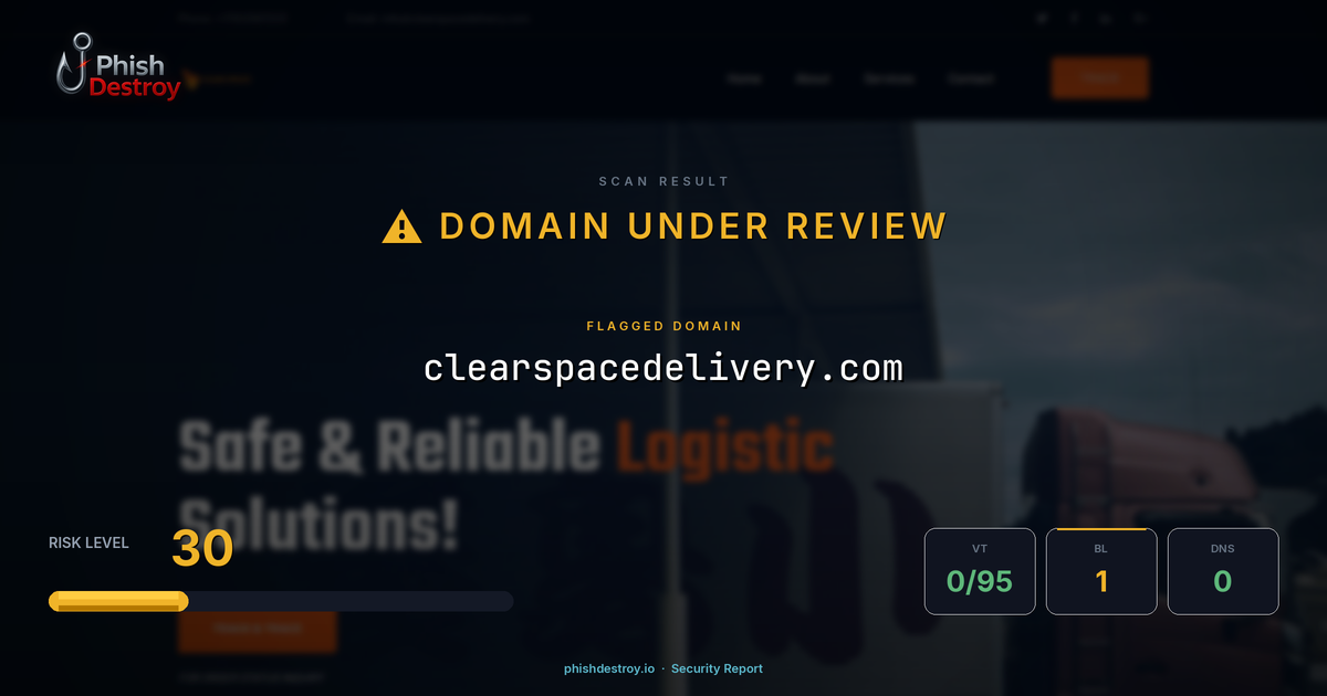 clearspacedelivery.com phishing report — threat analysis by PhishDestroy