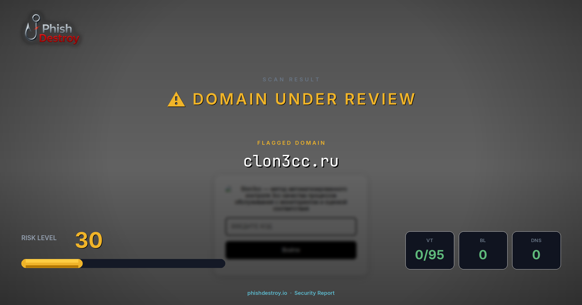 clon3cc.ru phishing report — threat analysis by PhishDestroy