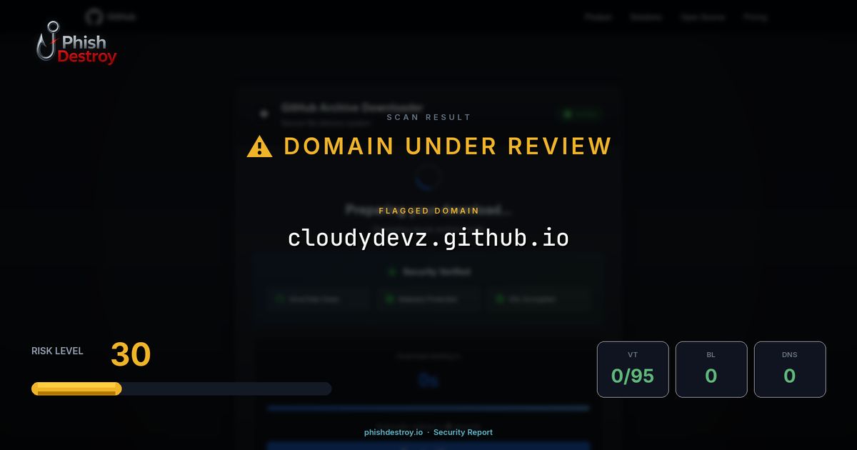 cloudydevz.github.io phishing report — threat analysis by PhishDestroy