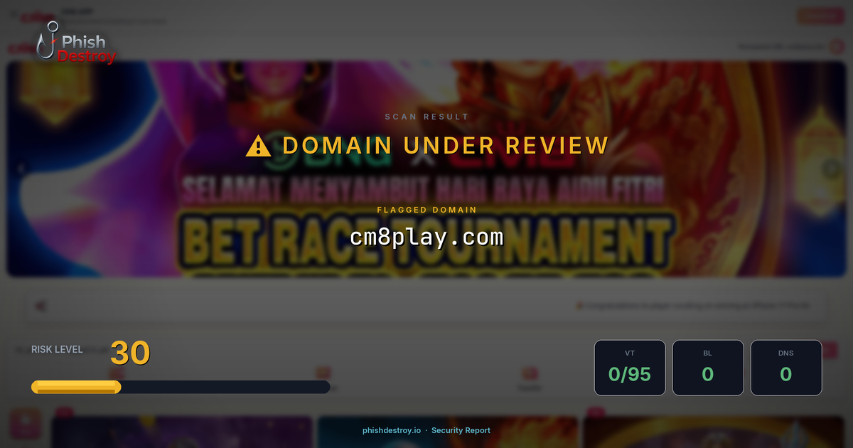 cm8play.com phishing report — threat analysis by PhishDestroy
