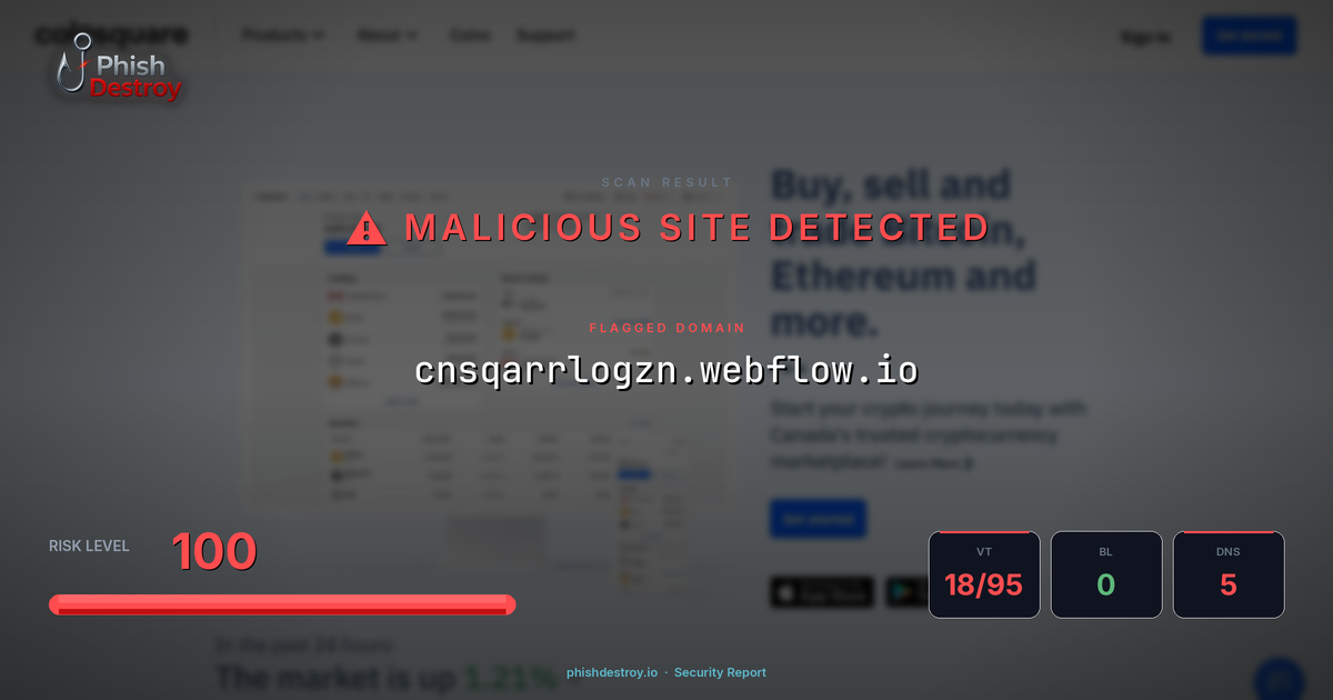 cnsqarrlogzn.webflow.io phishing report — threat analysis by PhishDestroy