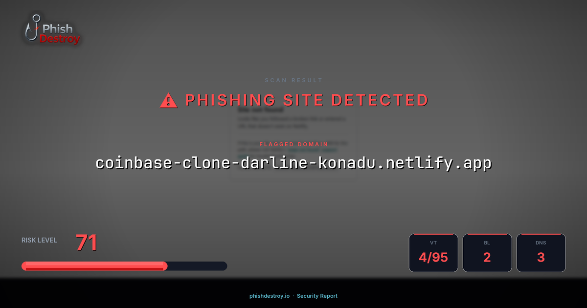 coinbase-clone-darline-konadu.netlify.app phishing report — threat analysis by PhishDestroy
