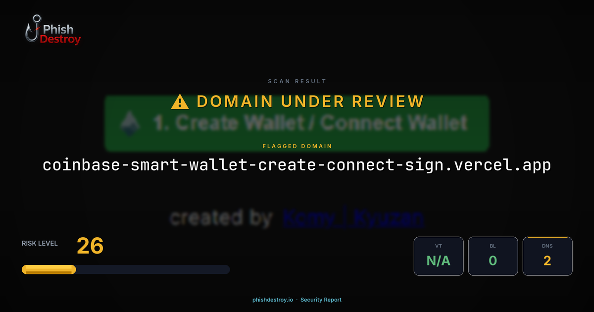 coinbase-smart-wallet-create-connect-sign.vercel.app phishing report — threat analysis by PhishDestroy