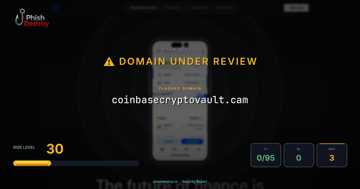 coinbasecryptovault.cam phishing report — threat analysis by PhishDestroy