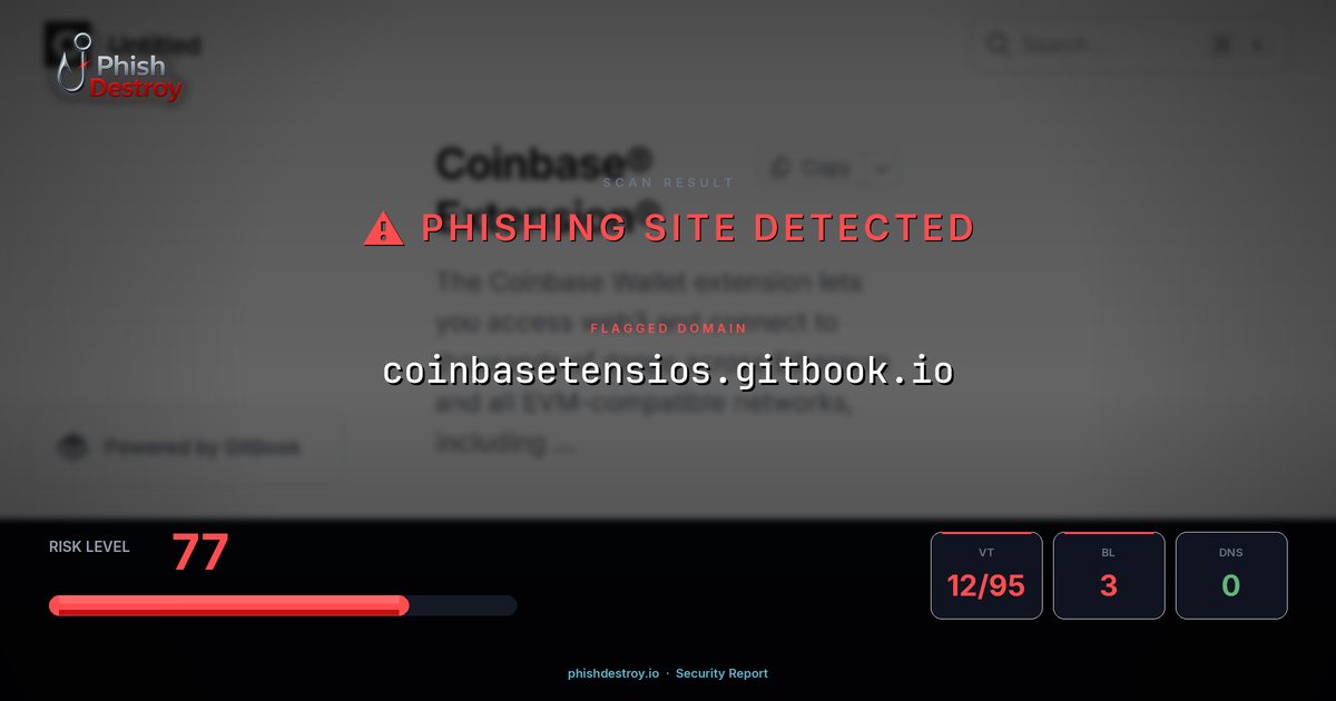 coinbasetensios.gitbook.io phishing report — threat analysis by PhishDestroy