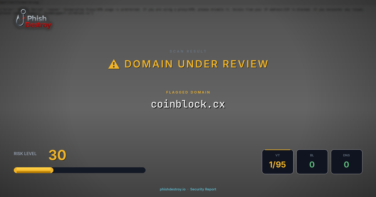coinblock.cx phishing report — threat analysis by PhishDestroy