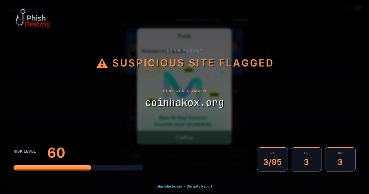 coinhakox.org phishing report — threat analysis by PhishDestroy