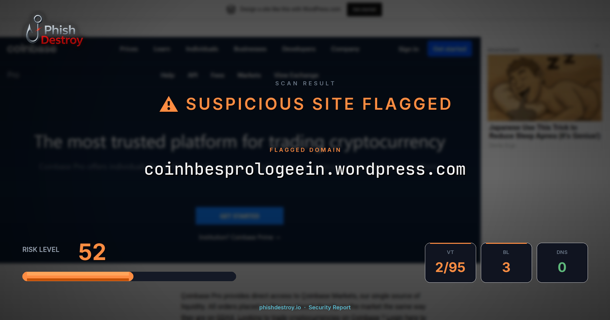 coinhbesprologeein.wordpress.com phishing report — threat analysis by PhishDestroy