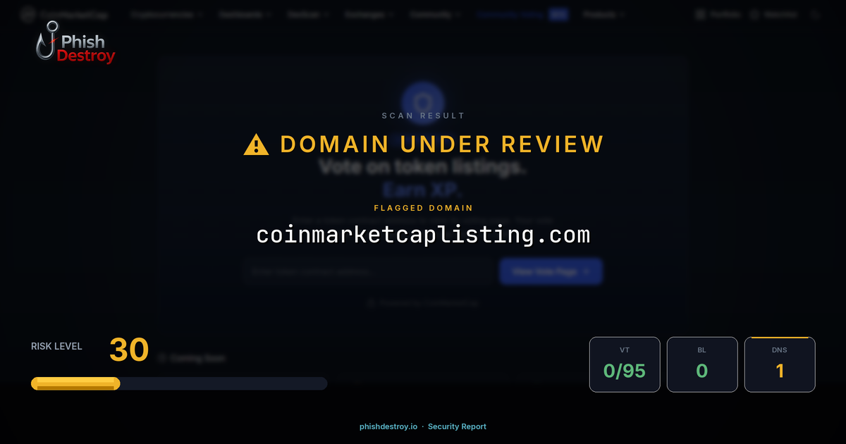 coinmarketcaplisting.com phishing report — threat analysis by PhishDestroy