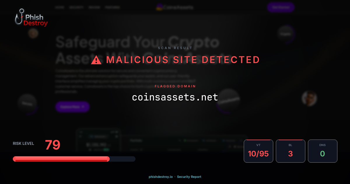 coinsassets.net phishing report — threat analysis by PhishDestroy