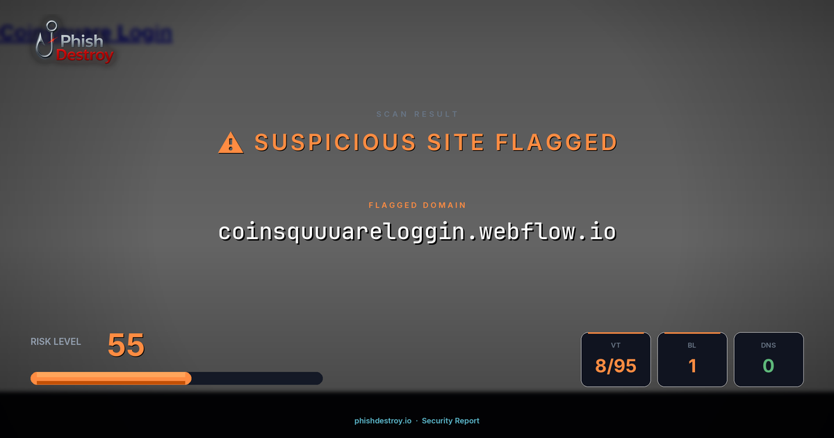 coinsquuuareloggin.webflow.io phishing report — threat analysis by PhishDestroy