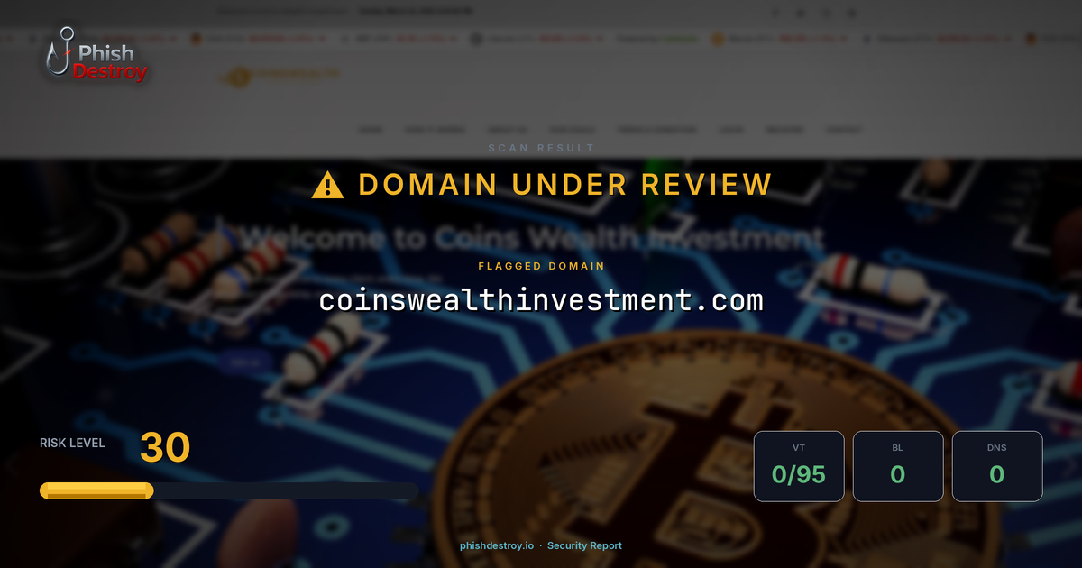 coinswealthinvestment.com phishing report — threat analysis by PhishDestroy