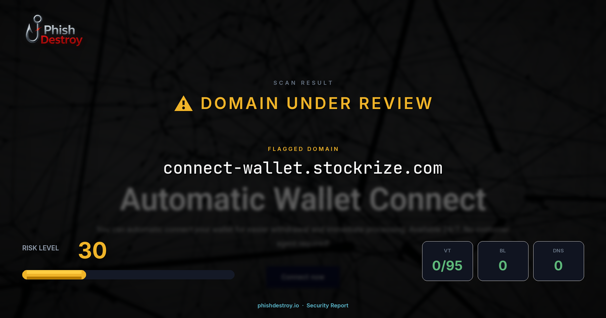 connect-wallet.stockrize.com phishing report — threat analysis by PhishDestroy